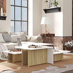 Coffee Tables 2 Pcs Sonoma Oak And White 43.9"x19.7"x13" Chipboard - Beige