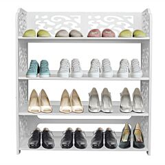 Free Shipping Wood-plastic Board Four Tiers Carved Shoe Rack White Yj - White