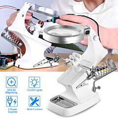 Led Light Helping Hands Magnifying Glass 3x/4.5x W/ 360°adjust Third Hand Soldering Vise - White
