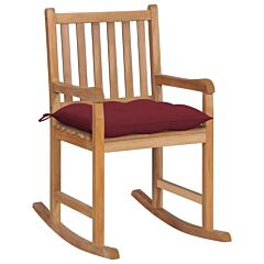 Rocking Chair With Wine Red Cushion Solid Teak Wood - Red