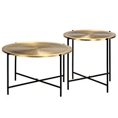 Table Set 2 Pieces Brass-covered Mdf - Gold