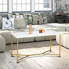 Hodely Single Layer 1.5cm Thick Mdf White Waterproof Square Tabletop Golden Table Legs Iron Coffee Table White - As Pic