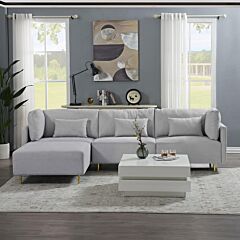 Modern Luxury Sectional Sofa Couch Quality Upholstery L Shape Sofa Golden Metal Leg With Convertible Ottoman Chaise Grey - Grey