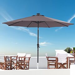 9ft Patio Umbrella Outdoor Solar Powered Led Lighted Umbrella With Tilt And Crank For Garden,deck,backyard,pool - Brown