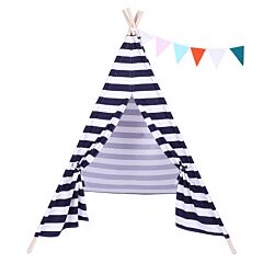 Indian Tent Children Teepee Tent Baby Indoor Dollhouse With Small Coloured Flags Roller Shade And Pocket Xh - Blue And White Stripes