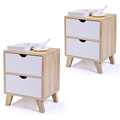 Set Of 2 Wooden Nightstand With Two Drawers, End Table With Tall Legs, Multiple Usages Bedside Table, Indoors, Burlywood & White - White