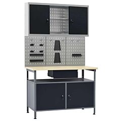 Workbench With Three Wall Panels And One Cabinet - Black