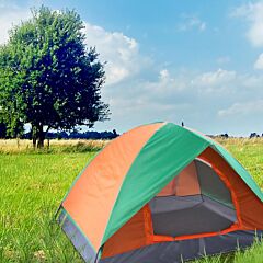 Waterproof 2 People Double Door Camping Hiking Sleeping Dome Tent + Carry Bag - Orange & Green