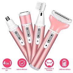 4 In 1 Women Electric Shaver Painless Rechargeable Hair Remover Eyebrow Nose Hair Cordless Trimmer Set - Pink
