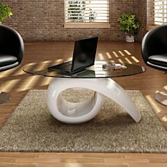Coffee Table With Oval Glass Top High Gloss White - White