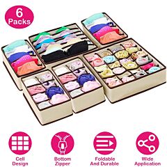 6pcs Foldable Underwear Sock Bra Organizer Drawer Divider Container Bin Storage Box - Beige