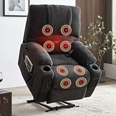 Electric Lift Recliner, 8-point Vibration Massage And Wood Heating - Gray