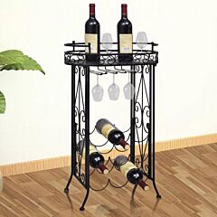 Wine Rack With Glass Holder For 9 Bottles Metal - Black