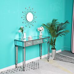 Fch Three Drawers Mirror Table Dressing Table Console Table - Antique Silver