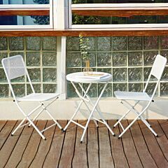 Premium Steel Patio Bistro Set, Folding Outdoor Patio Furniture Sets, 3 Piece Patio Set Of Foldable Patio Table And Chairs - White