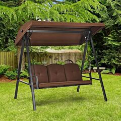 Outdoor 3-seat Porch Swing With Adjust Canopy And Cushions - Coffee