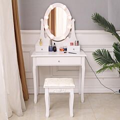Exquisite 360-degree Rotary Mirror 3-drawer Mdf Dressing Table White Rt - White