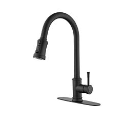 Pull Down Sprayer Single Handle High Arc Pull Out Kitchen Faucet For Single Level Stainless Steel Kitchen Sink - Matt Black