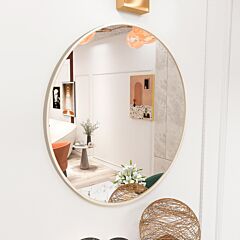 Matte Gold Wall Mirror 24 Inches; Round Mirror Metal Framed Mirror Circle Wall Mounted Mirror, Circular Mirror For Bathroom Wall Decor Living Room - As Picture
