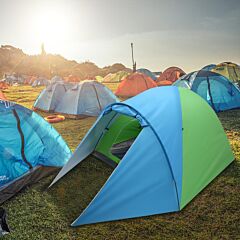 4-person Double Layer Family Camping Tent Outdoor Instant Cabin Tent For Hiking Backpacking Trekking Xh - Blue & Green