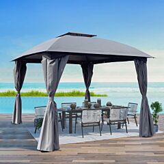 10x10 Ft Outdoor Patio Garden Gazebo Canopy, Outdoor Shading, Gazebo Tent With Curtains - Grey