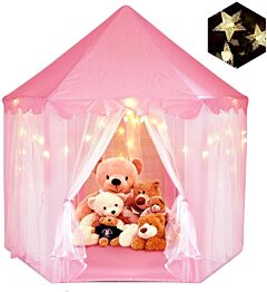 Outdoor Indoor Portable Folding Princess Castle Tent Kids Children Funny Play Fairy House Kids Play Tent (warm Led Star Lights)  Rt - Pink