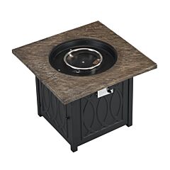 32 In. Square Metal Outdoor Fire Pit Table With Steel Lid, Table Top In Brown, Only For Pick Up - Br