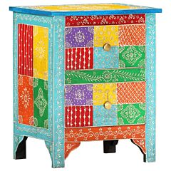 Hand Painted Bedside Cabinet 15.7"x11.8"x19.7" Solid Mango Wood - Multicolour