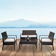 Outdoor 2pcs Arm Chairs 1pc Love Seat & Tempered Glass Coffee Table Rattan Sofa Set  Xh - Brown Gradient