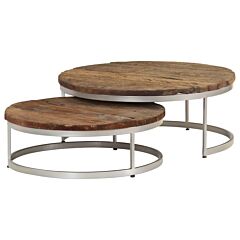 Coffee Table Set 2 Pieces Reclaimed Wood And Steel - Brown