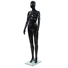 Full Body Female Mannequin With Glass Base Glossy Black 68.9" - Black