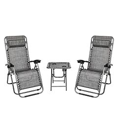 2pcs Zero Gravity Lounge Chair Grey With Portable Cup Holder Table  Yj - Grey