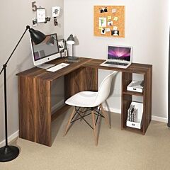 Corner Computer Desk L-shaped Home Office Workstation Writing Study Table With 2 Storage Shelves And Hutches - As Picture