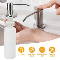 Soap Dispenser For Kitchen Sink 12.68oz Hand Sanitizer Lotion Bottle (brushed Nickel) Stainless Steel Refill From The Top - White