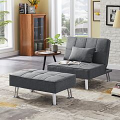 Modern Fabric Single Sofa Bed With Ottoman , Convertible Folding Futon Chair, Lounge Chair Set With Metal Legs . - As Picture