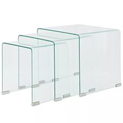 Three Piece Nesting Table Set Tempered Glass Clear - Transparent