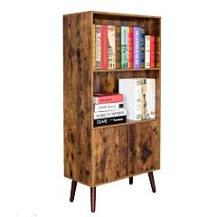 Bookcase, 2-tier Bookshelf With Doors, Storage Cabinet For Books, Photos, Decorations, In Living Room, Office, Library(vintage) - Vintage