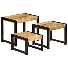 Nesting Tables 3 Pcs Solid Mango Wood - Brown
