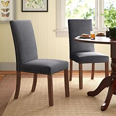 Qwork Tufted Dining Chairs Set Of 2,classic Linen Dining Chair With Nailhead Trim And Padded Seat,gray - Gray