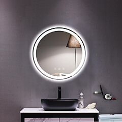 Round Touch Led Bathroom Mirror, Tricolor Dimming,  Brightness Adjustment -20"-dk - 20"