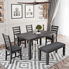 Dining Room Table And Chairs With Bench, Rustic Wood Dining Set, Set Of 6 (gray) - Gray