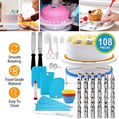 11in Rotating Cake Turntable 108pcs Cake Decorating Supplies Kit Revolving Cake Table Stand Base Baking Tools - Multi-color