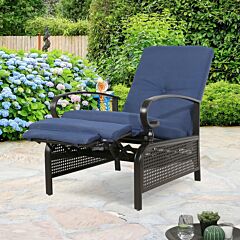 Outdoor Recliner Adjustable Patio Reclining Lounge Chair With Olefin Cushion - Navy