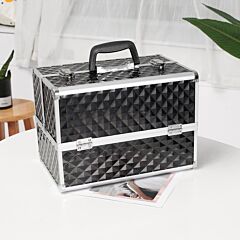 13.5" Makeup Train Case Professional Cosmetic Box With Adjustable Dividers 4 Trays And 2 Locks Black Yf - Black