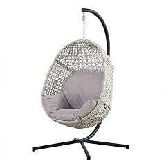 Large Hanging Egg Chair With Metal Stand And Uv Resistant Cushion Hammock Chairs With C-stand For Outdoor Indoor - Beige