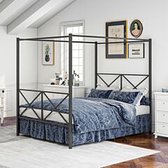 Metal Canopy Bed Frame, Platform Bed Frame With X Shaped Frame, Queen Black Rt - Black