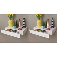 Floating Wall Shelves With Drawers 2 Pcs White 18.9" - White