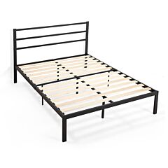 Queen Size Black Gauze Pattern Straight Iron Bed Frame Xh - Picture