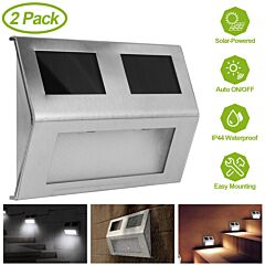 2 Pack Solar Light 2 Leds Wall Lamp Stair Step Outdoor Waterproof Security Light With Auto On/off - Silver