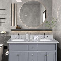 61 Inches Bathroom Stone Vanity Top Calacatta Gray Engineered Marble Color With Undermount Ceramic Sink And 3 Faucet Hole With Backsplash - Gray